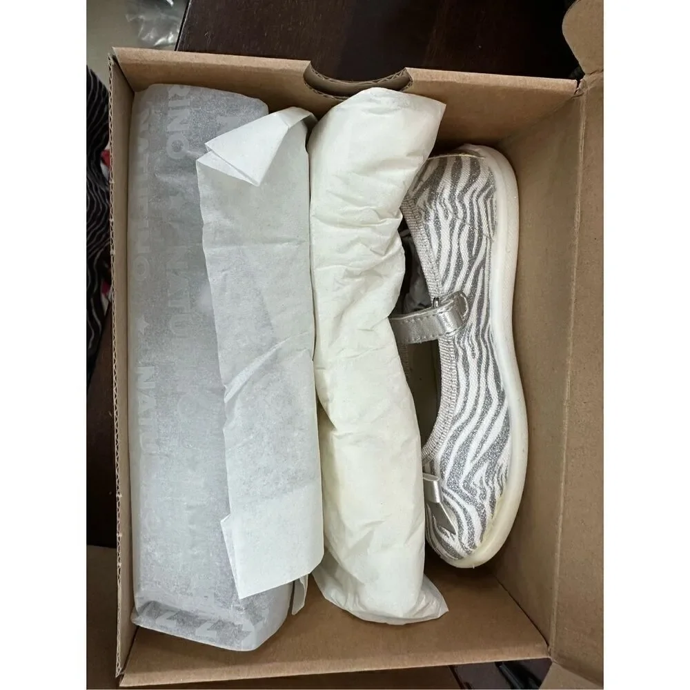NATURINO CLARIES Zebra-print fabric ballet flats, White